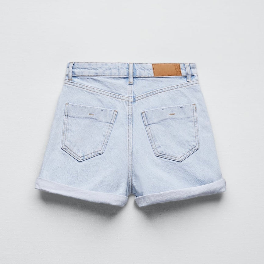 Shorts Denim Mom Fit Vuelta Bajo