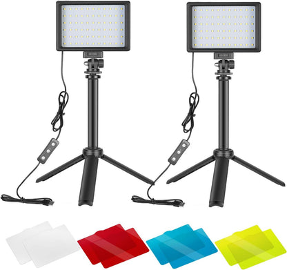 Luz de Video con Trípode Ajustable para Mesa y Filtros de Color