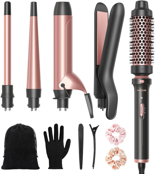 Wavytalk 5 in 1 Curling Iron, Curling Iron Set with Thermal Brush and 4 Interchangeable Ceramic Curling Wand(0.5"-1.25"),Instant Heat Up Hair Curling Iron