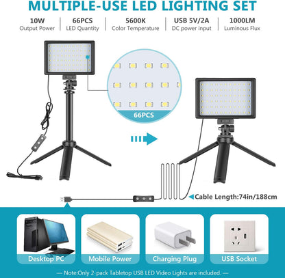 Luz de Video con Trípode Ajustable para Mesa y Filtros de Color