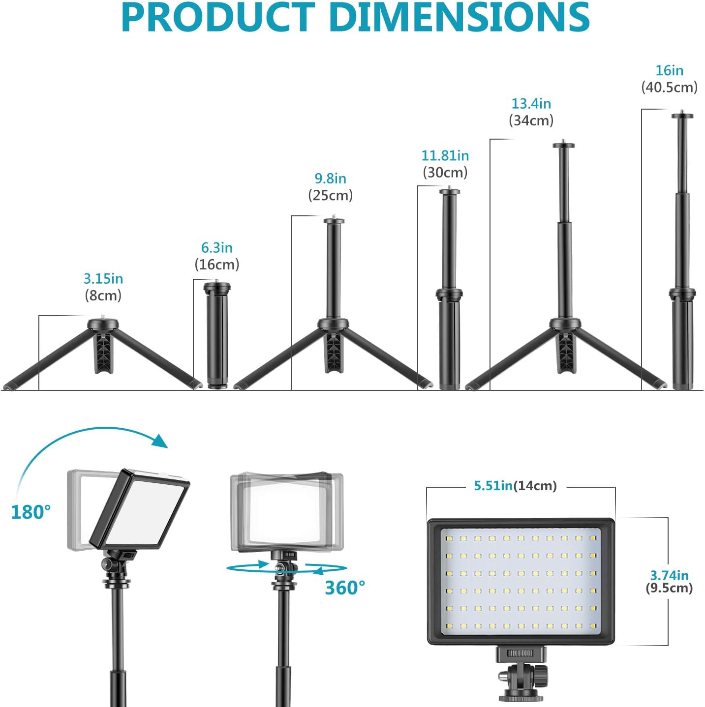 Luz de Video con Trípode Ajustable para Mesa y Filtros de Color