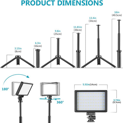 Luz de Video con Trípode Ajustable para Mesa y Filtros de Color