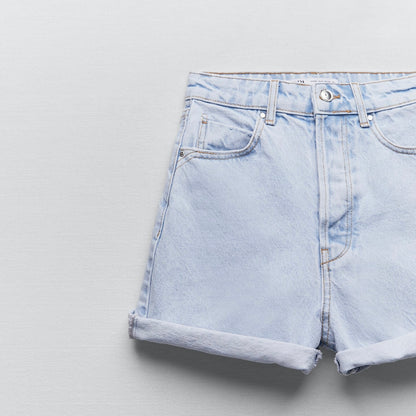 Shorts Denim Mom Fit Vuelta Bajo